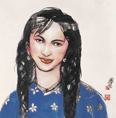 史国良 少女 立轴